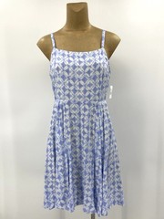NEW! Gap Medium 8/10 Blue Dress Sleeveless Rayon Fit and Flare Sundress Tie Dye