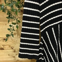 Alberay Black & White Monochrome Striped Jumper Asymmetrical Dress/Tunic Size 10
