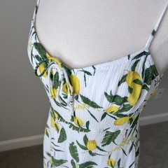 Pull&Bear Lemon Print Sweetheart Mini Dress White Yellow Green XL 9390/316/250