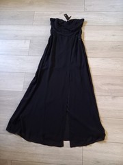 TFNC Black Sheer Boned Strapless Maxi Dress BNWT RRP £55 Lace Trims UK10/12