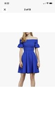Ted Baker Criptum Bardot Frill Knitted Skater Dress Ted Size 0 Royal Blue US 0-2