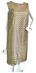 Erin Fetherston 60s Mod Evening Shift Dress 4 Metallic Gold Sleeveless HiLow NWT