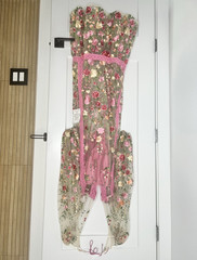 For Love & Lemons Floral Embroidered Mesh Pink Nightgown Tie Closure Size M