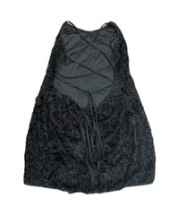 SHEIN Curve Black Solid Square Neck Spaghetti Strap Faux Fur Lace Up Mini 2XL