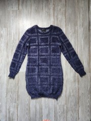 Romeo & Juliet Couture Fuzzy Sweater Dress Thick Stretch Blue White Sz L EUC