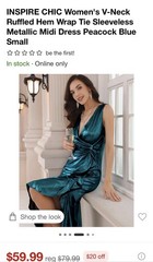 INSPIRE CHIC Peacock Blue Metallic Wrap Midi Dress V-Neck Sleeveless XXL