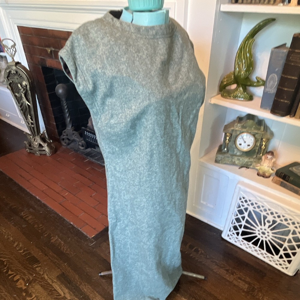 Vintage 60s Women&rsquo;s Green Woven Maxi Dress Round Neck cap Sleeve Regular 10