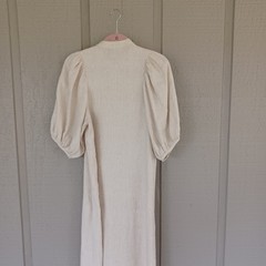 Lanhtropy Bubble Linen Dress Size XS Minimalist Button Balloon Sleeve In Natural
