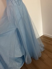 Blue Solid Glitter Tulle Long Formal A-Line Dress Corset Lace-Up Back M