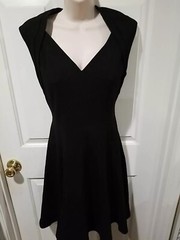Calvin Klein Black Sweatheart V- Neck Sleeveless Dress Raw Gold Logo Zipper Sz 6