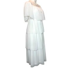 Blush Mark Womens Small White Off the Shoulder Short Sleeve Tiered Midi Dress S