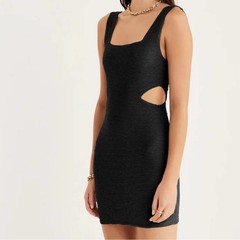 NWT RUMER Rosa Square Neck Dress In Black size Medium Cut out Bodycon