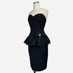 Vintage 90s AJ Bari Black strapless sweetheart peplum jeweled mini dress XXS/XS