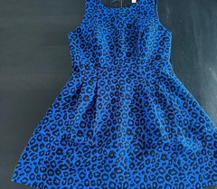 VTG Forever 21 Royal Blue Black Leopard Peplum Dress Large Jaquard Mini 2010’s