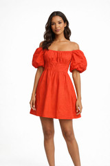 Women&rsquo;s Off Shoulder Puff Sleeve Mini Dress, Red, Size Medium