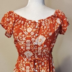 Able the Label Orange Floral Off Shoulder High Low Button Front Dress Size S