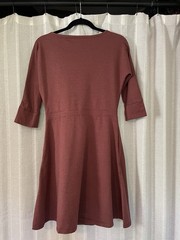 Toad & Co. Solid Brown Round Neck A-Line Knit 3/4 Sleeve Knee Length Dress XS