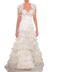 $25,000 Pnina Tornai 4142 Pearl Embroidered Long Gown Wedding Dress + Jacket 8