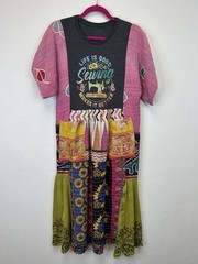 Patchwork Boho Hippie Midi Dress Size S Sewing Seamstress Quilter Crafter Pocket