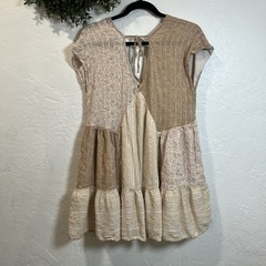 American Eagle Patchwork Swing Mini Dress S Tan Cream Boho Cottagecore Flowy AE