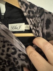 Eliza J Gray Black Leopard Mesh Midi A-Line Dress Mock Neck Long Sleeve 14