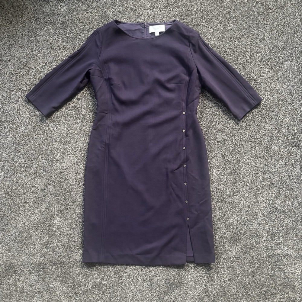 BOSS Hugo Boss Womens Purple Sheath Dress 3/4 Sleeve Button Detail Career Midi