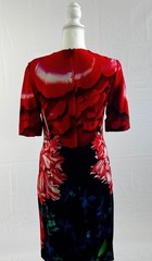 Peter Pilotto Floral Sheath Dress Red Black Cutout Neck Stretch Lined, Size US 8