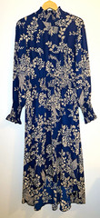 Nanette Lepore Blue Beige Floral Bird Chiffon Smocked Long Sleeve Midi 12