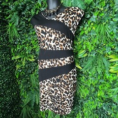 Spin Dress Women 3XL Black Leopard Round Neck Sheath Stretch Fitted 0976