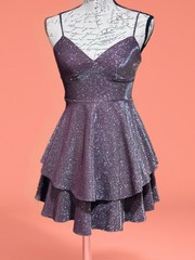 B. Darlin Purple Glitter Ruffle Tiered Mini Dress EUC Sz. 1/2