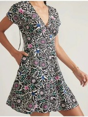 Boho Girly Marine Layer Camila Mini Dress V neck Black Block Print Size XL NWT