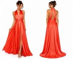 BETSEY & ADAM full length orange dress satin 12 prom party special occasion gown