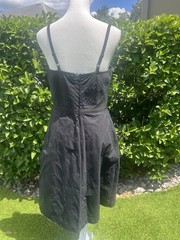 Gap Stretch Black Adjustable Spaghetti Strap Dress Vneck Bow Sz 6 Zip Aline