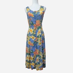 1990s Tropical Floral Button Front Maxi Sundress Medium