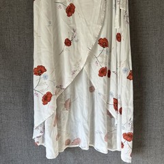 a.n.a Women’s Cottagecore Ivory Floral Wrap Dress Size M Tie Waist V Neck Modest
