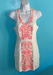 Free People Womens Size XS Pink Embroidered White Mini Dress Lined Rear Zipper