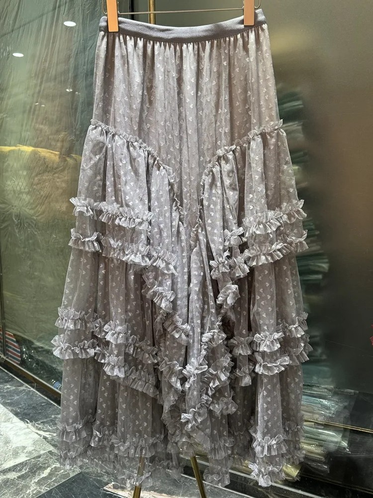 New in Women&rsquo;s Spring Lace Patchwork Mesh Tutu Cake Long Skirt Women Sweet