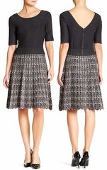 Taylor Charcoal/Cream Mock 2pc Button V-Back Fit & Flare Stretch Sweater Dress