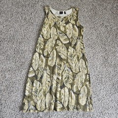 Rafaella Women’s Sleeveless Dress, Tan Green Leaf Print, Sz Medium