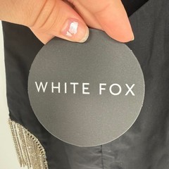 WHITE FOX COME BACK MINI DRESS MEDIUM NWT RHINESTONE FRINGE SIDE SLIT FLIRTY