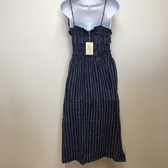 Universal Thread Striped Linen Blend Midi Dress Women&rsquo;s Large Blue Coastal Boho