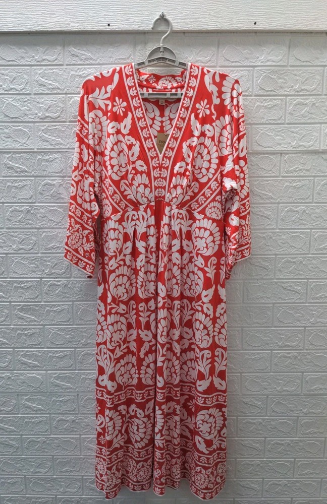 New Boden Nell Kimono Midi Jersey Dress Bright Cherry Ornate Sz 12R