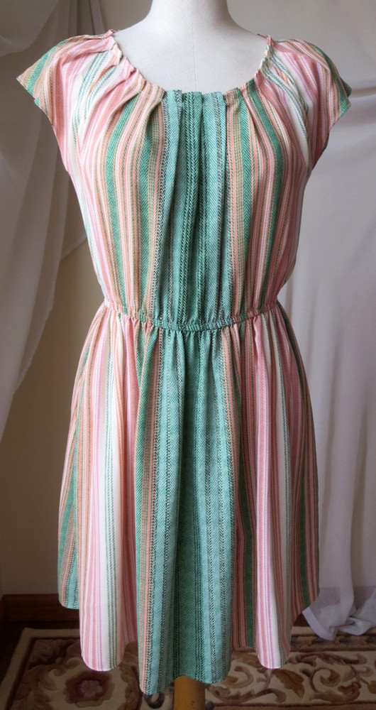 LAUREN CONRAD DRESS SHORT CAP SLEEVE PLEATED SCOOP NECK TIE BACK MULTICOLOR S