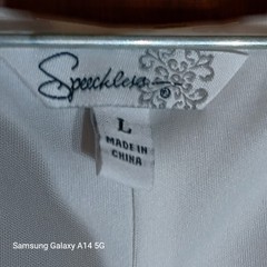SPECKLESSA Dress Womens L White Chiffon Long Sleeve Lace Open Back 32×28
