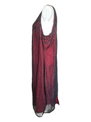 Laurence Kazar Beaded Sequin Cocktail Dress 1X Red Black Sheer Overlay Art Deco