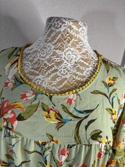 Uncle Frank Tropical Borders Dress Floral Green Ruffle Hem & Sleeves Midi L Art