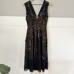 NEW Tracy Reese Womens Dress Size 4 Black Lace Sequin Fit Flare Midi V Neck $598