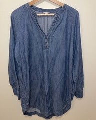 CASLON Cotton/Lyocell Long Sleeve Chambray Shirt Dress Sz L