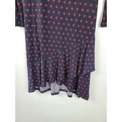 Sabie Womens Midi Dress Small Navy Red Polka Dot Uneven Ruffle Long Sleeve Fairy