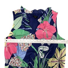 Talbots Womens 10 Tropical Floral Sleeveless Midi Dress Navy Pink Ruffle Cotton